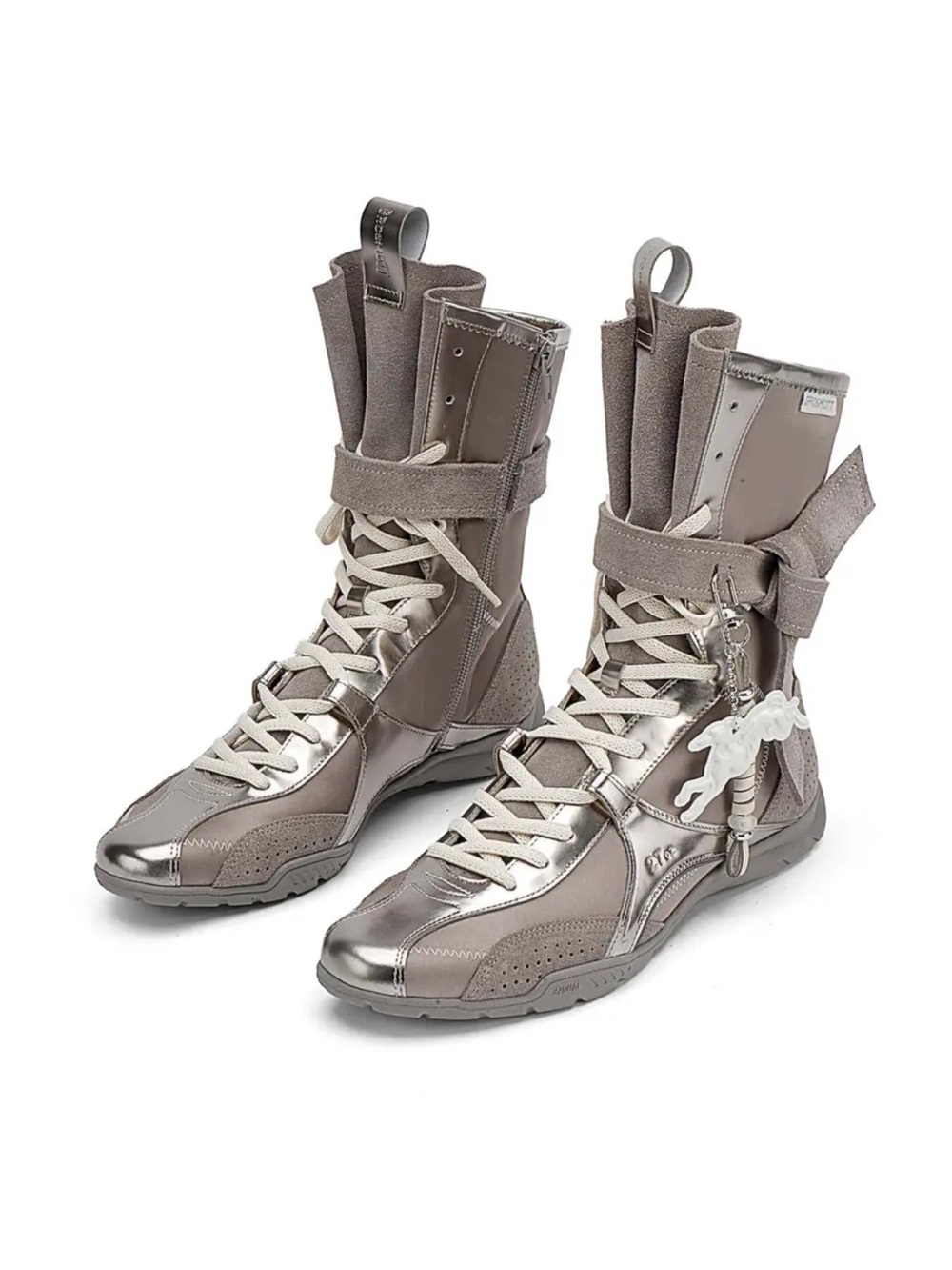 YETI Series Boxing Boots Metallic Silver High Top Combat Sneaker Boot